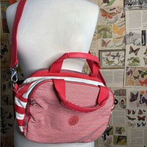 Kipling Red and White Striped Crossbody Bag with Handles